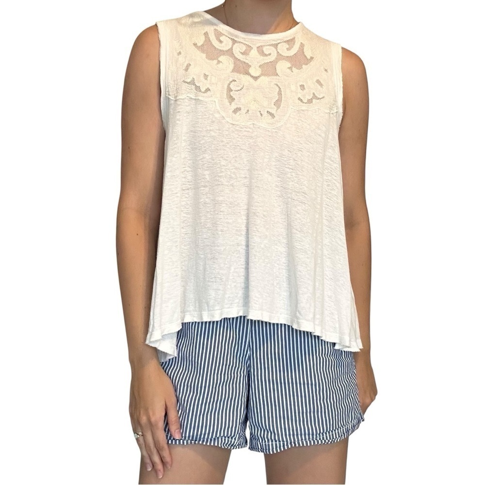 Free People Sleeveless Flowy Blouse Tank Top White Boho Summer Size Extra Small